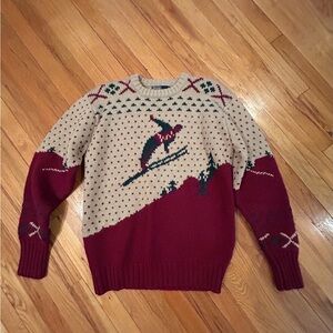 Ralph Lauren Beige and Burgundy Nordic Ski Sweater Medium